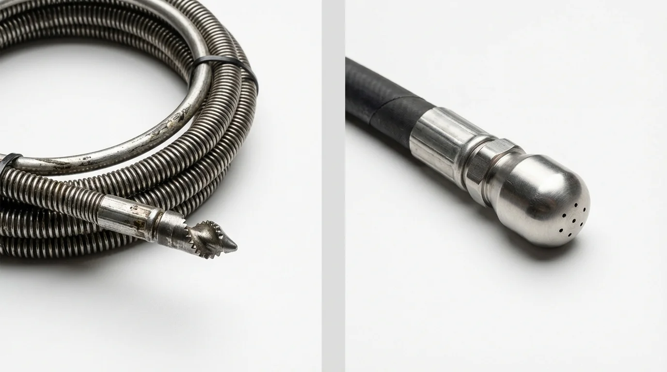 Drain snake cable and hydro jetting nozzle used for drain cleaning in Trinity, NC