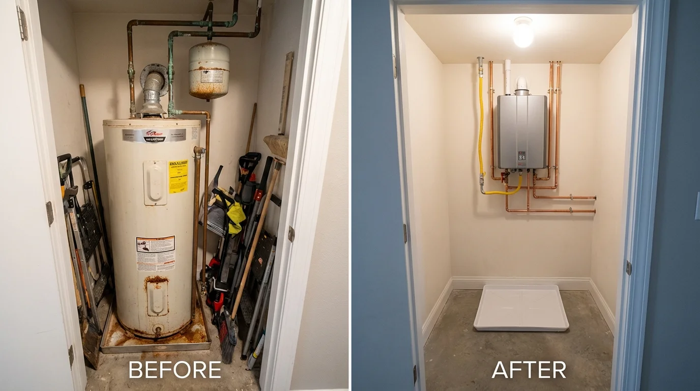 Tank water heater versus wall-mounted tankless unit comparison for Trinity, NC homeowners