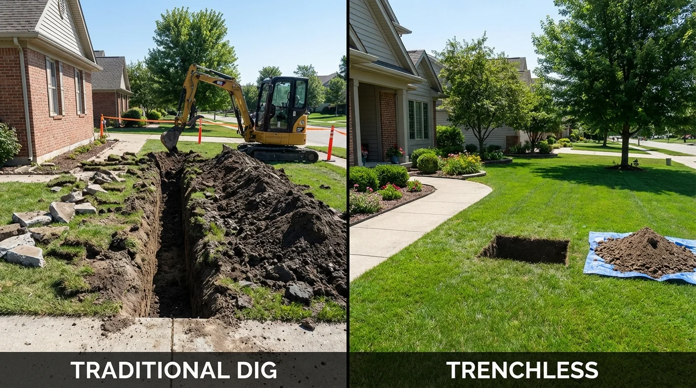 Trenchless sewer repair with minimal yard damage versus traditional excavation in Trinity, NC